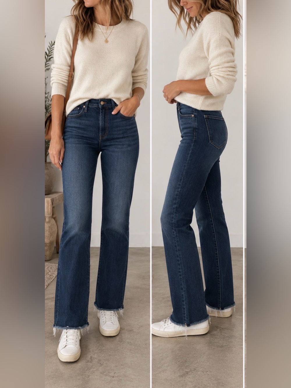 Mother denim the hustler ankle fray High-Rise Dark Blue Bootcut Jeans 30
